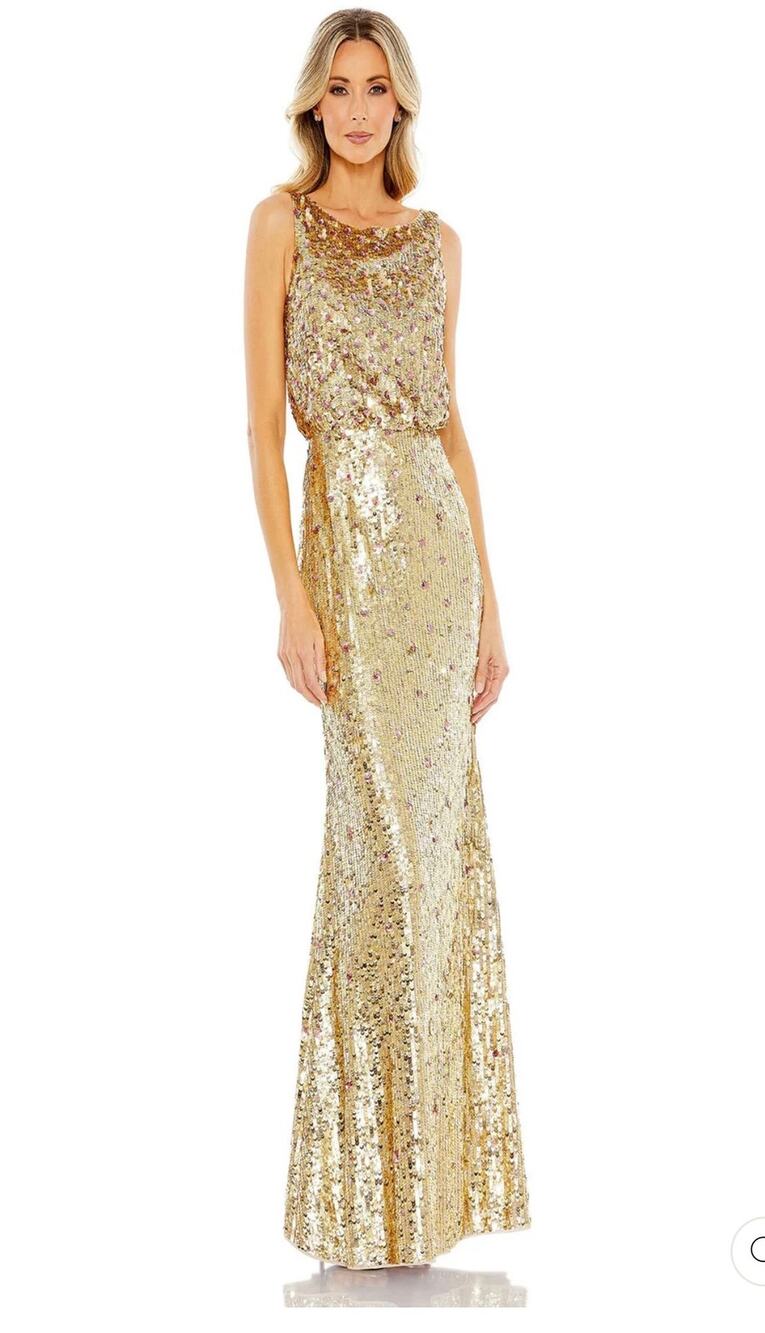 Mac Duggal 93645 Gold Sequin Column Evening Gown Size 8